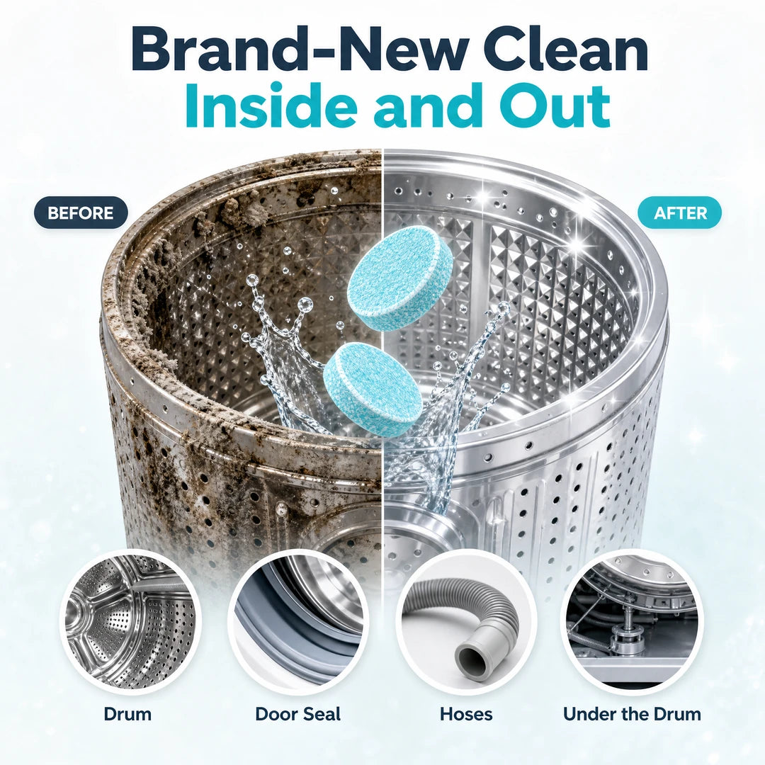 Washer drum before and after Ditox, cleans drum, door seal, hoses and under the drum