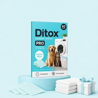 Ditox Laundry Sheets with detergent sheets and folded towels