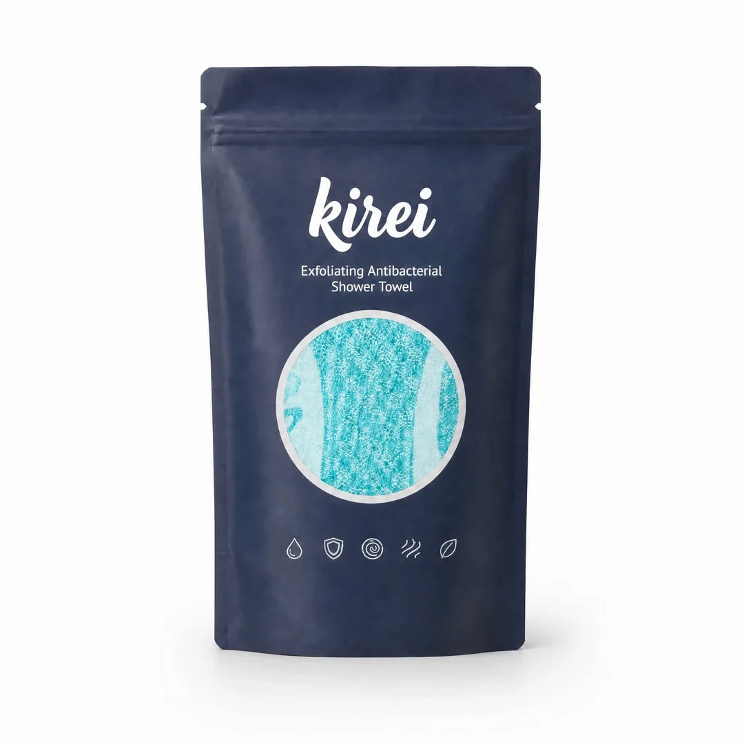 Kirei exfoliating shower towel in Ocean Blue