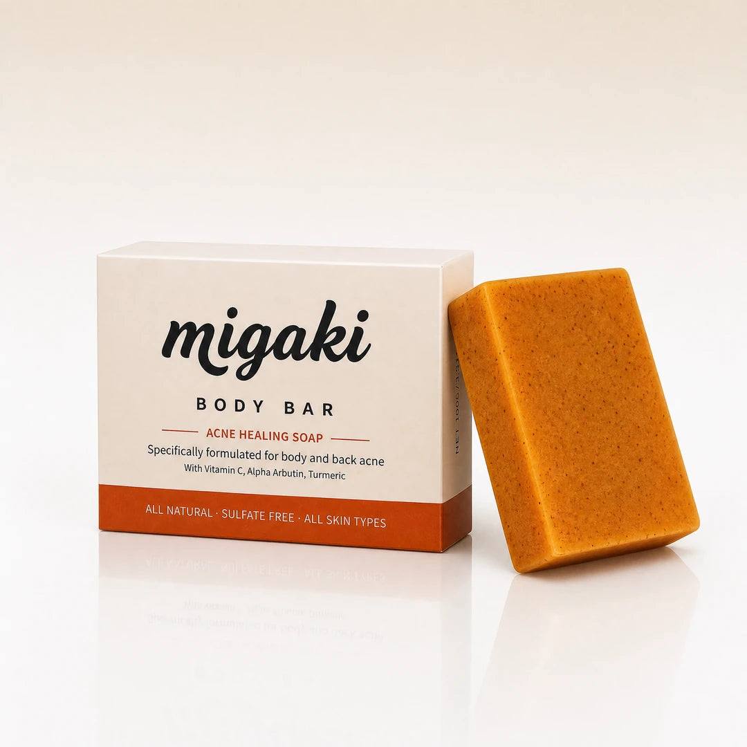Migaki Body Bar packaging with the soap bar