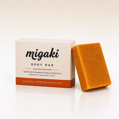 Migaki Body Bar packaging with the soap bar